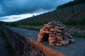 Still sitting on a wall in Charlemagne after six months; a vendangeur's model cabotte.