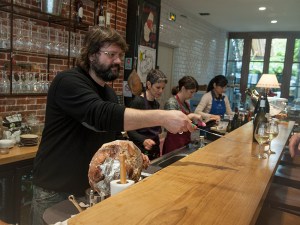 Trying the jambon at La Dilettante