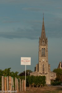 Clinet vineyards next to the church that guides a lot of people to Pomerol