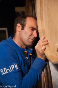 Next morning Pierre-Yves is busy lining up his barrels in his new cellar in Chassagne-Montrachet