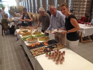Etienne Grivot and daughter Mathilde get in line.
